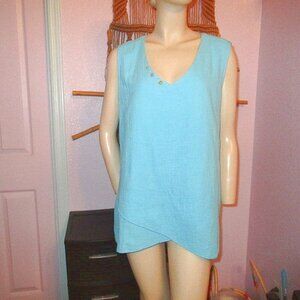 Lulu B Gauze Asymmetrical Top Size XL TunicTank Sleeveless Lagenlook Coastal NWT